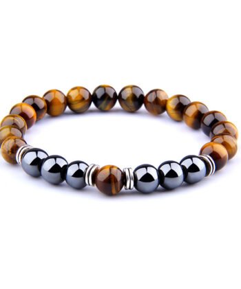Explosion Style Yellow Tiger Eye Bracelet Fashion Simple Obsidian Alloy Separator Elastic Bracelet