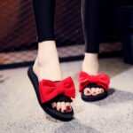 2021 Summer Slippers Women Shoes Bohemian Bow Slides Flat Shoes Woman Flat Slippers Casual Beach Shoes Red