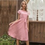 2021 New Summer Polka Dots Sleeveless Pleated Dresses For Women High Waist Midi Elegant Office Green Lady Dinner Party Clothes