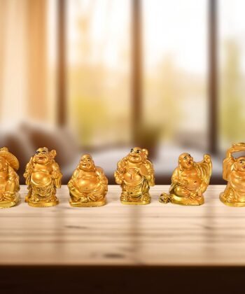 Golden Laughing Buddha Set Of Six Pieces Statue For Happiness, Wealth & Good luck Decor For Wealth and Success (6 Pcs Set)