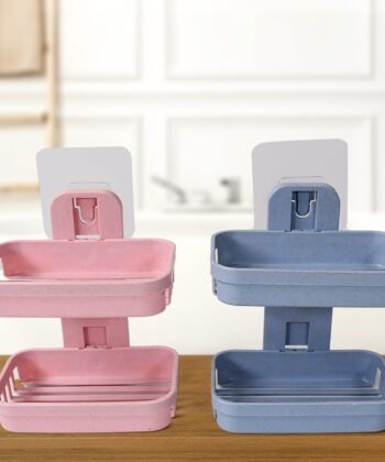Adhesive Sticker Soap 2 Layer Dish Holder Wall Mounted Bathroom Shower Soap Holder Saver Box Storage Organizer Rack, ABS Plastic (Double Layers / 2 pcs set)